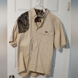 Mossy Oak Men's Casual Shooting Button Down Shirt - Tan and Camouflage